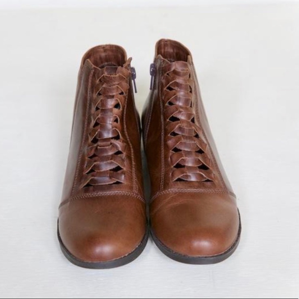New Brown Leather Boots with Braided Detail